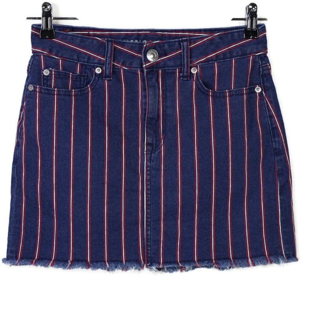 American Eagle Hi-Rise Mini Jean Skirt Striped Super‎ Stretch Size 4 Regular
